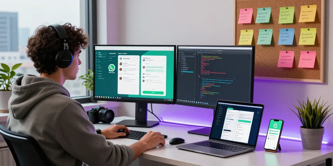WhatsApp下載 app development workspace with developers coding and designing features.