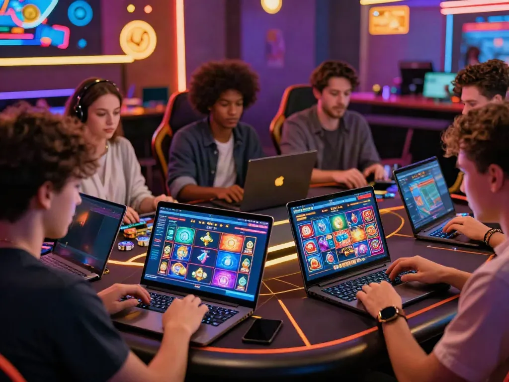 Engaged players enjoying games at online casinos that accept credit cards, showcasing vibrant graphics and lively atmosphere.