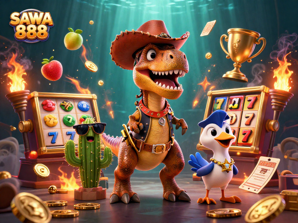 Experience exciting slots action with SAWA 888 featuring dynamic characters and vibrant gaming elements.