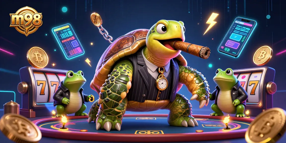 Engage with thrilling m98 casino games featuring a snapping turtle mobster and neon lights.