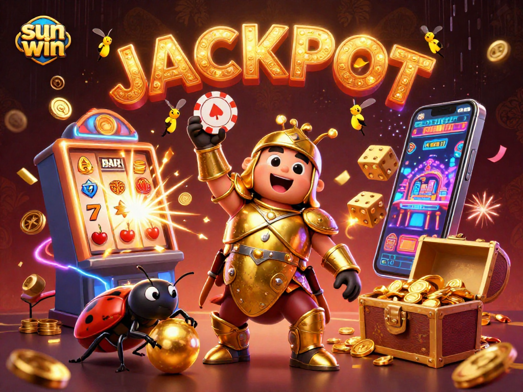 Win big with Sun Win at this vibrant casino scene showcasing jackpot excitement